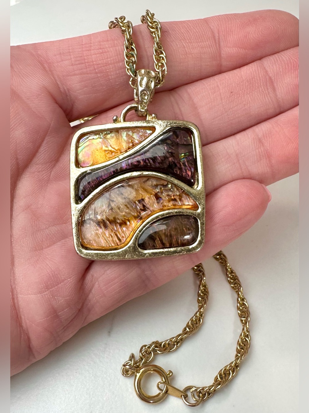 💛Gold Tone Square Pendant Long Necklace